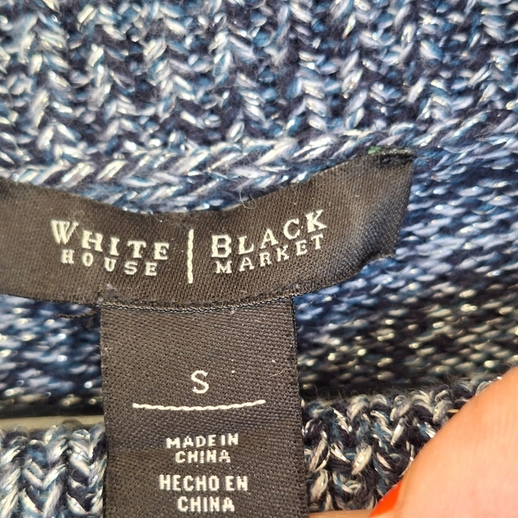 White House Black Market SzS Blue Knit Cowl Neck Sweater Long Sleeves Slit Hem - Picture 3 of 11